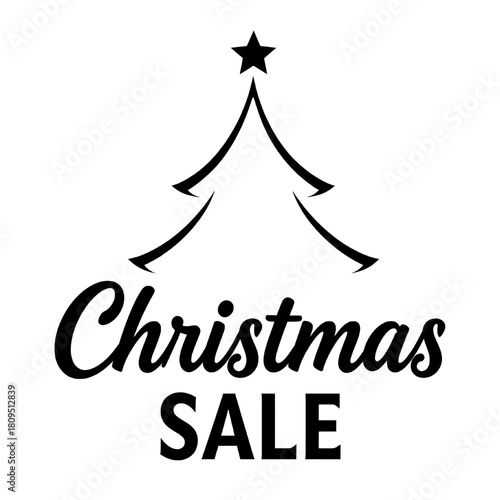 christmas sale with minimalist tree icon and elegant typography in black and white