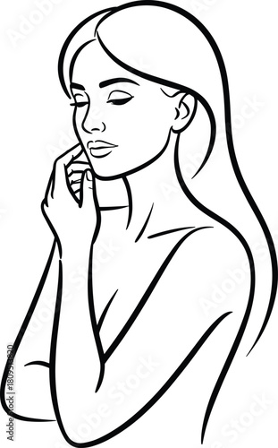 Black and white line art of a woman's face and shoulders