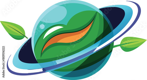 Abstract eco orbit leaf design isolated on transparent background