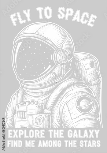 Vector illustration of astronaut in space, for t-shirt prints and other uses.