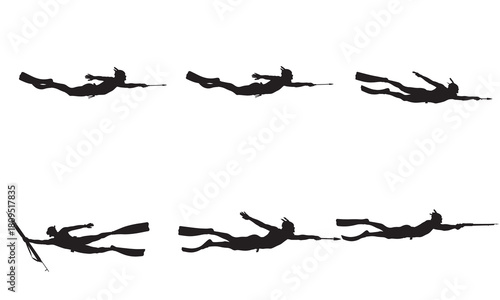 Dynamic sequence of human figures in motion captured as black silhouettes against a white background silhouette