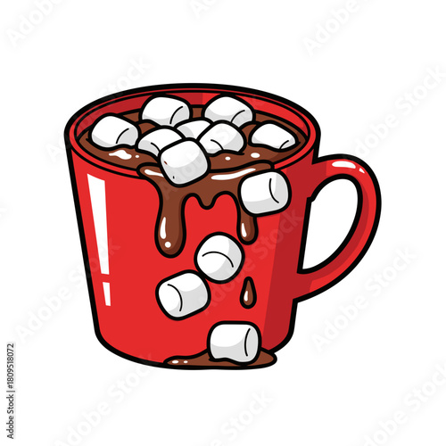 Hot chocolate mug with marshmallows, winter comfort drink and holiday treat