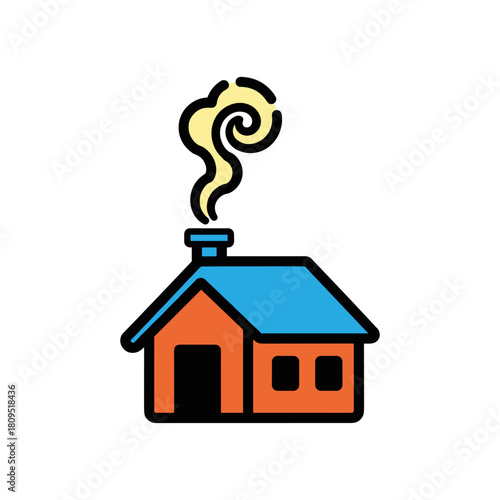 Simple house illustration with smoking chimney, cozy home and comfort concept