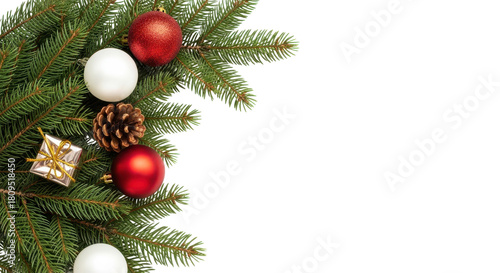 christmas fir tree decoration top view isolated on white or transparent png