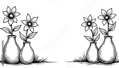 Easter frame with eggshell flower vases, kids coloring and holiday decoration concept