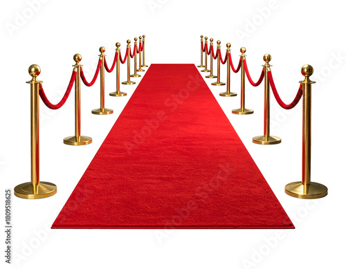 Red carpet with ropes isolated on transparent background.