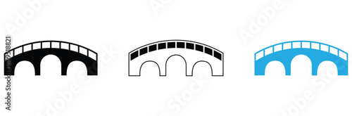 Three bridge icons symbolize connection and passage in black, outline, and vibrant blue for creative projects and presentations, perfect for web design