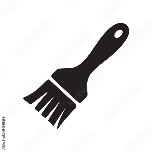 A minimalist black silhouette of a paint brush on a white background in a simple vector style