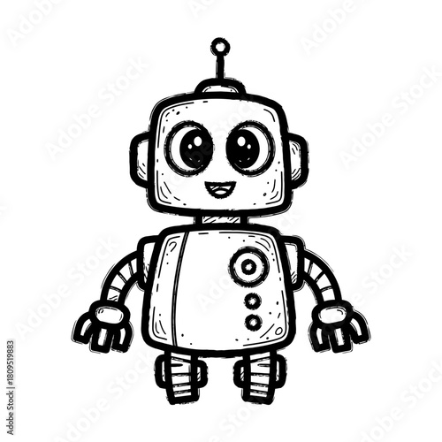 Cartoon Robot Illustration with Antenna and Button Details