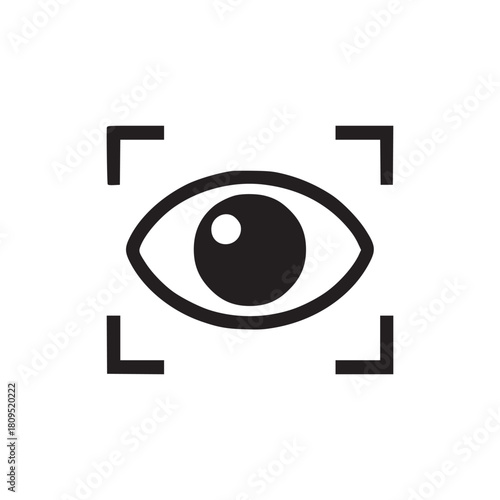 Eye icon with square frame corners on a white background in a minimalist design style illustration