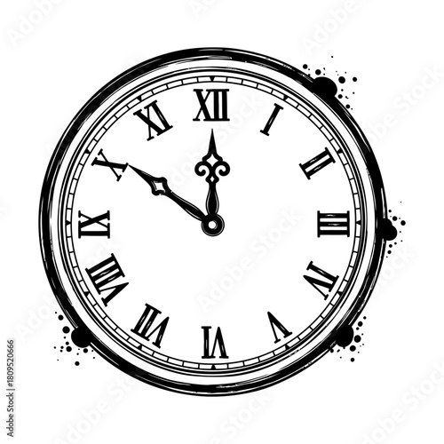 Antique Clock Face with Roman Numerals Vector Design