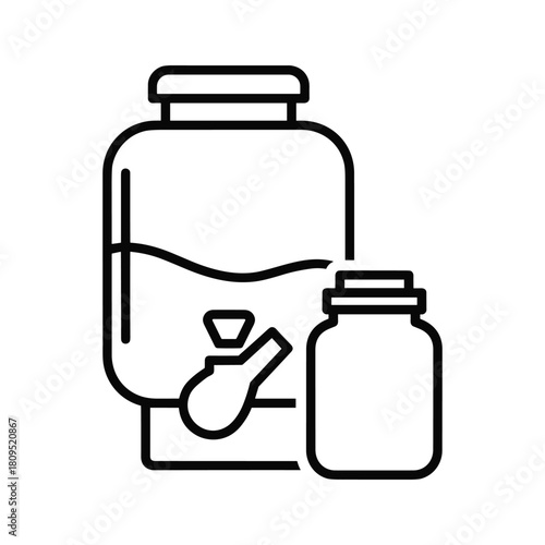 Drink dispenser and jar line icon, beverage storage and hydration