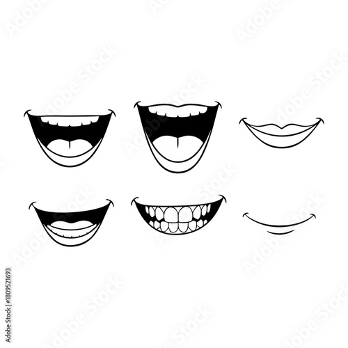 Collection of Expressive Cartoon Mouths Smiles, Laughs and Expressions