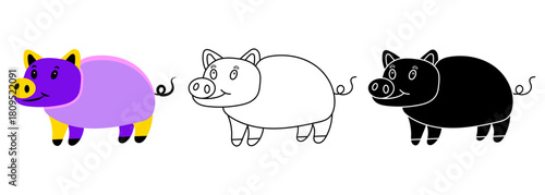 Flat vector illustration of a pig in a bright and minimal style