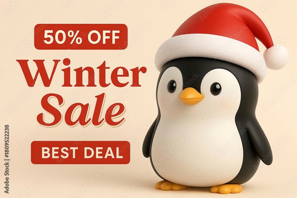 Naklejka premium 50% Off Winter Deal Cute Penguin Graphic