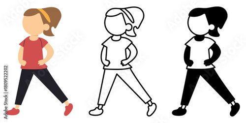 Flat vector illustration of a woman exercising by walking