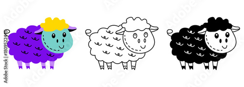 Modern flat vector illustration featuring a sheep