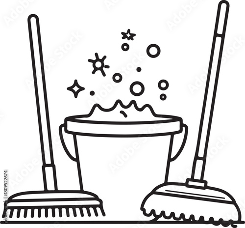 Household cleaning tools icon set for chores and maintenance tasks
