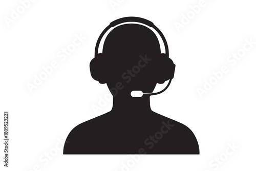 Customer Support Agent Silhouette Icon with Headset