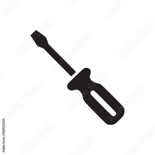 Isolated black screwdriver with a plastic handle on a white background in a simple graphic style