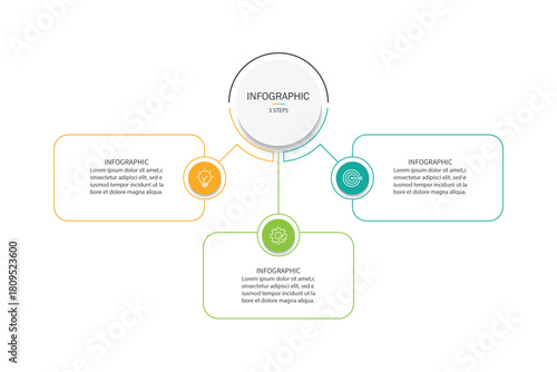 Vector infographic label design with circle infographic template design and 3 options or steps.