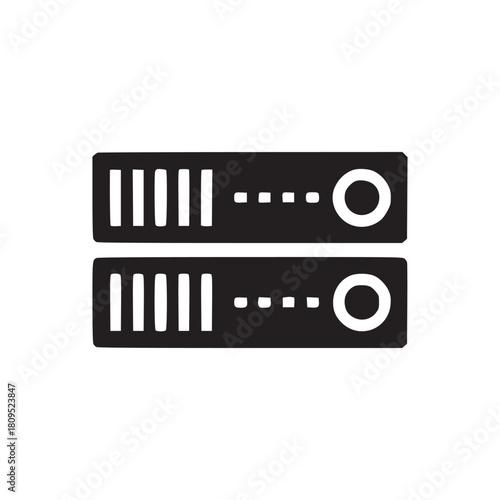 Two black server rack units stacked on top of each other with lights and ventilation grills design