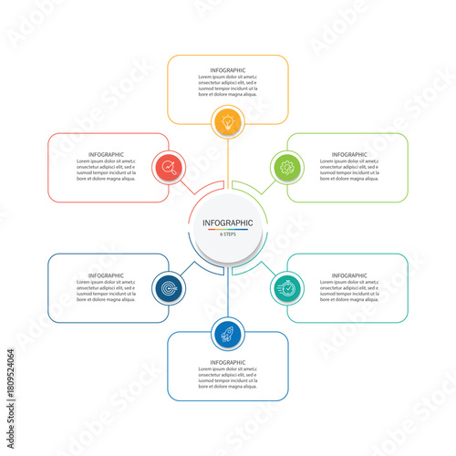 Vector infographic label design with circle infographic template design and 6 options or steps.