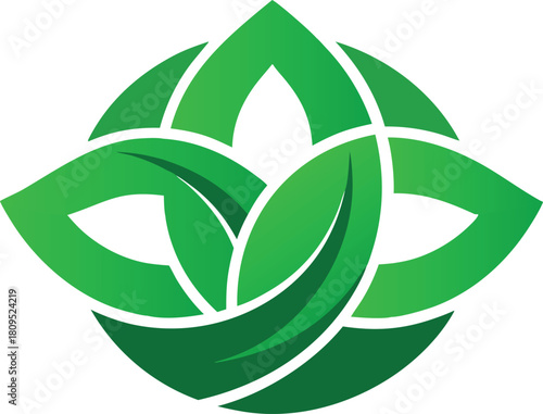 Green harmony overlapping leaves icon isolated on transparent background