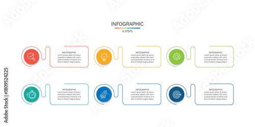 Business infographic template. 6 Step timeline journey. Process diagram, Infographic elements vector illustration.	