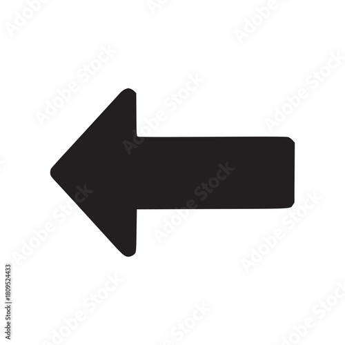 A simple black arrow pointing left on a white background in a minimalist style graphic design image
