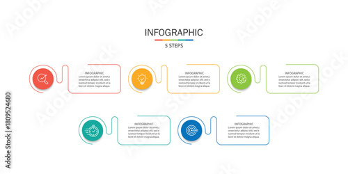 Business infographic template. 5 Step timeline journey. Process diagram, Infographic elements vector illustration.	