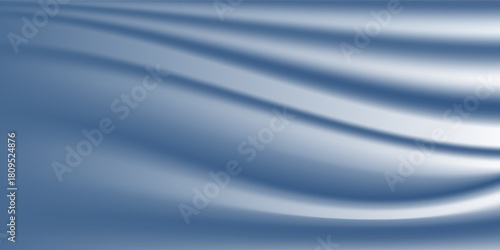 Abstract blue white luxury fabric wave background with copy space. Smooth liquid wave. Elegant shiny silk satin texture. Suit for wallpaper, cover, header, desktop, web, flyer. Vector illustration