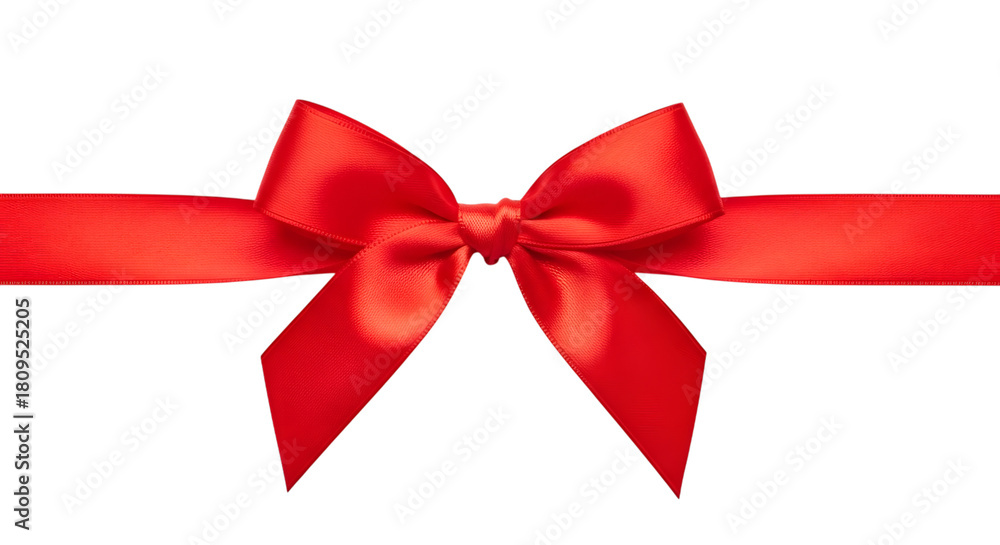 Fototapeta premium Bright red satin ribbon tied in a bow across a dark background isolated on a transparent background red ribbon