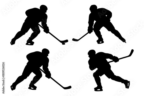 Silhouettes of male ice hockey players in action.