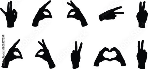 hand gesture silhouette, finger sign vector, peace symbol illustration, love heart hands design, communication icon artwork, nonverbal expression element, cad drawing flat vector