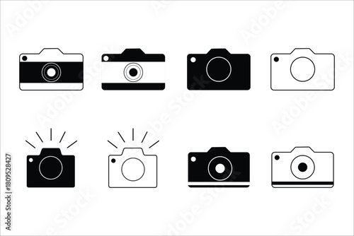Camera icon set, Photo camera in flat style, Camera symbol.