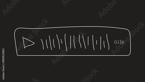 Hand drawn audio player with waveform on black background vector