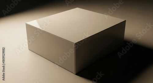 Minimalist scene featuring a plain cardboard box illuminated by soft lighting in a dark