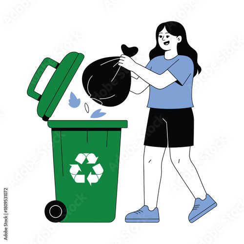 A person sorts trash into a recycling bin for environmental responsibility.