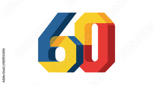 Stylized 60th Anniversary Graphic in Bold Primary Colors with Overlapping Geometries that Suggest a Significant Milestone or Celebration