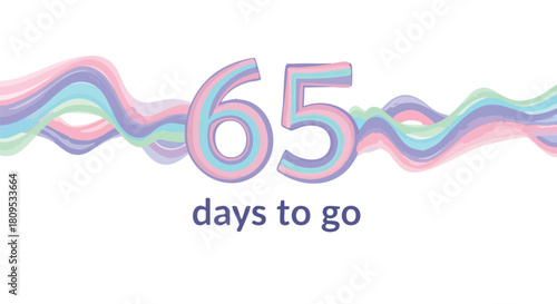 Pastel Countdown: Sixty-Five Days Remaining with Playful Wave Accent, Creative Illustration, Colorful and Fun Design