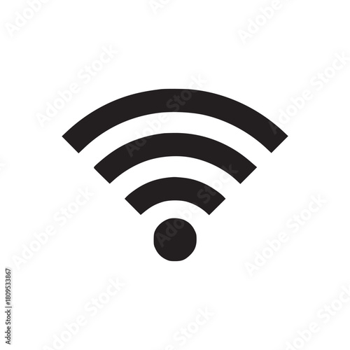 A simple black and white illustration of a wifi signal icon on a plain white background space
