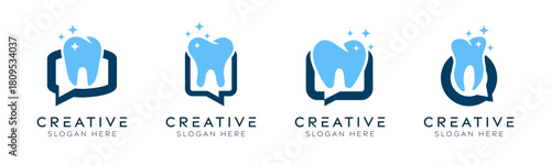 Set of dental message logo design templates. Modern isolated dental logo with speech bubble design for dental clinics, dental consultations, and technology.