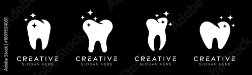 Set of sparkling dental logo design templates. Modern isolated teeth with sparkling designs.