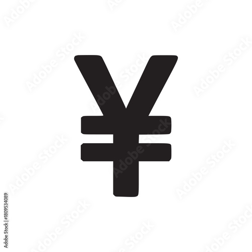 A simple black yen or yuan currency symbol isolated against a plain white background in a minimalist style