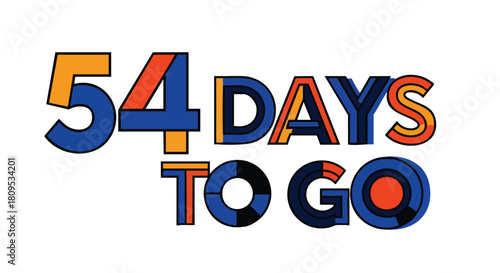 Countdown excitement visual featuring dynamically designed text stating "54 Days To Go" showcasing vibrant and engaging anticipation graphic