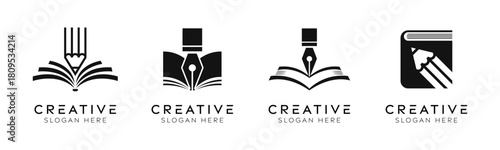 Set of stationery logo design templates. Modern isolated book with pencil and pencil design for stationery stores, education, and learning.