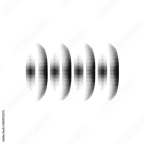 Abstract sound wave pattern created with halftone dots on a white background