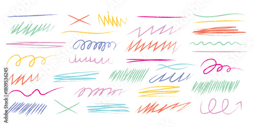 Colorful highlighter strokes and underlines to emphasize text icon vector. colored pencil or crayon sketchy lines, strokes, smear and strikethroughs symbol. vector illustration.