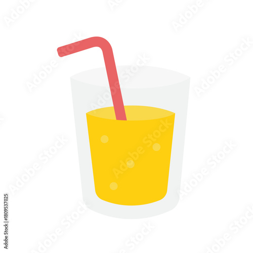 Glass with yellow drink and red straw for party invitations, food menus, summer themes, social media posts, and beverage promotions